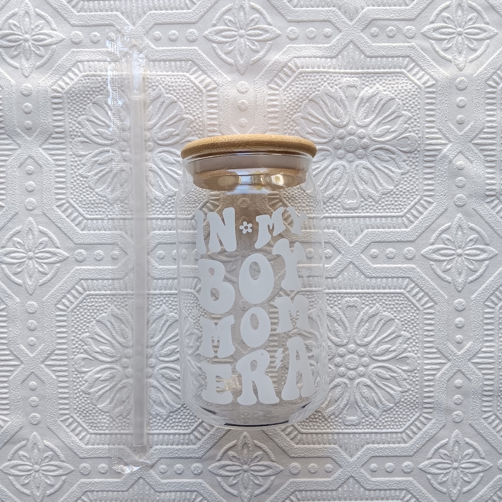 In My Boy Mom Era Glass Coffee Cup